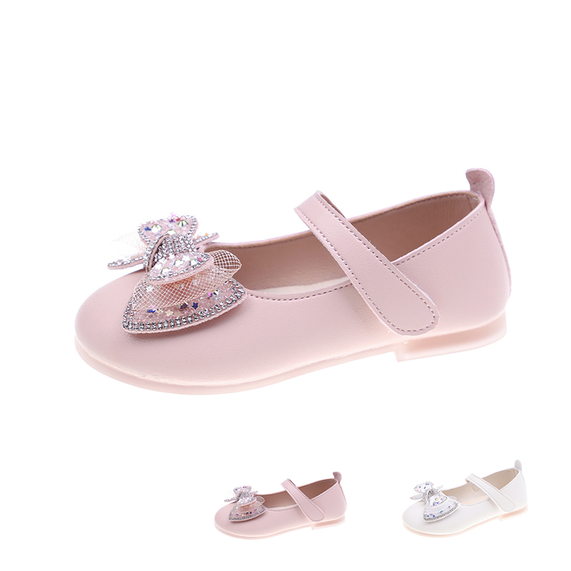 Cross border girl's leather shoes Soft soled bow knot Beautiful little girl's princess shoes Korean flat shoes in spring and autumn