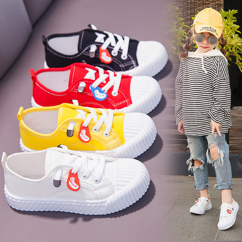 Beautiful new breathable children's canvas shoes, good for men and women, casual breathable white sneakers with medium and large children's biscuit soles